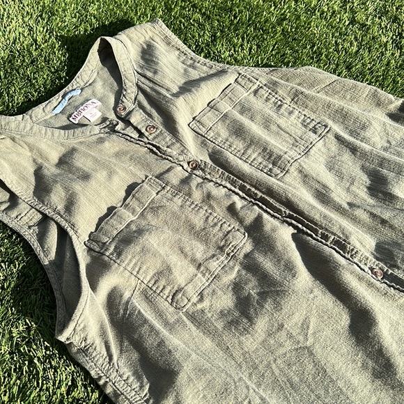 Olive Green Extra Long Button Up Blouse - Picture 3 of 3